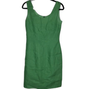 Sake Vintage 100% Linen Sheath Sleeveless Dress Size 8 Green Scoop Neck